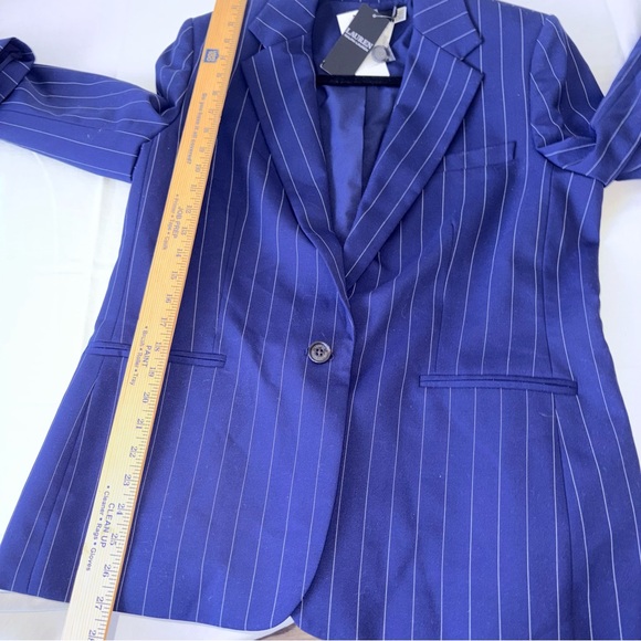 Lauren Ralph Lauren navy Blue stripe wool mix Blazer Size 14 new single button - Picture 2 of 11